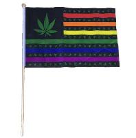 12"x18" Stick Flag [Rainbow with Marijuana]